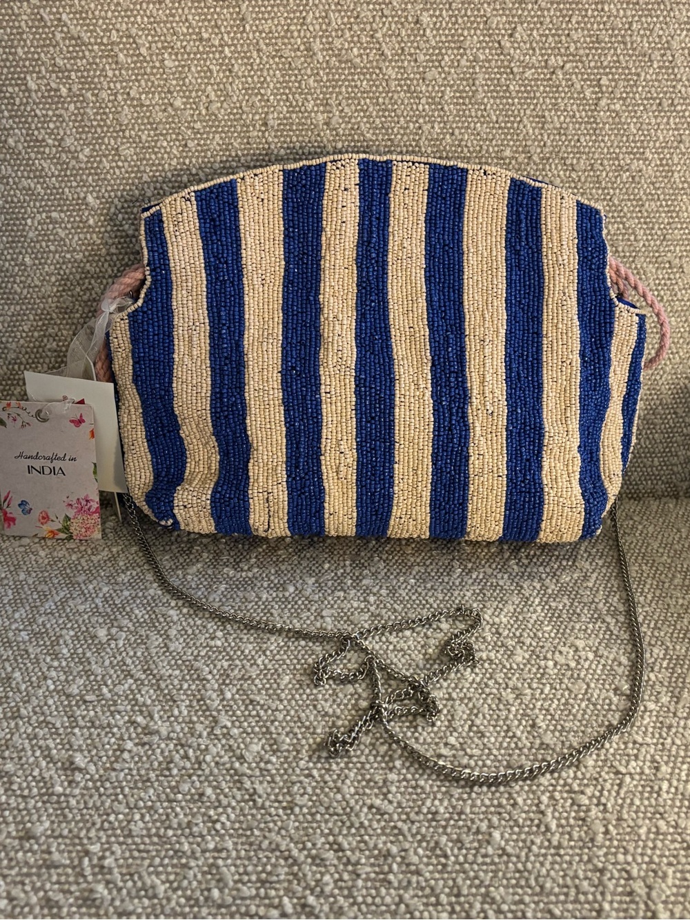 Blue & White Striped Beaded Lemon Crossbody Bag - Picture 2 of 2